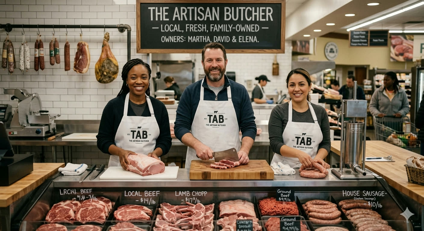 Butcher behind a counter